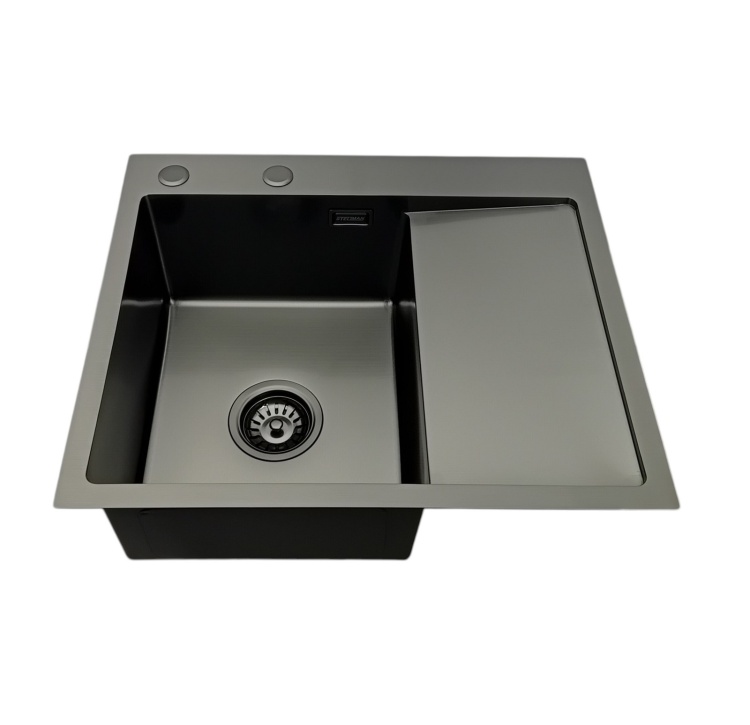 Zlewozmywak jednokomorowy z ociekaczem czarny z wykończeniem - plastry miodu