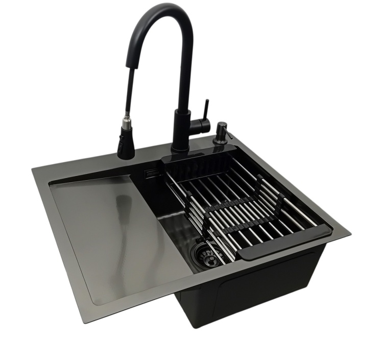 Zlewozmywak z ociekaczem czarny 5849 prawy zestaw