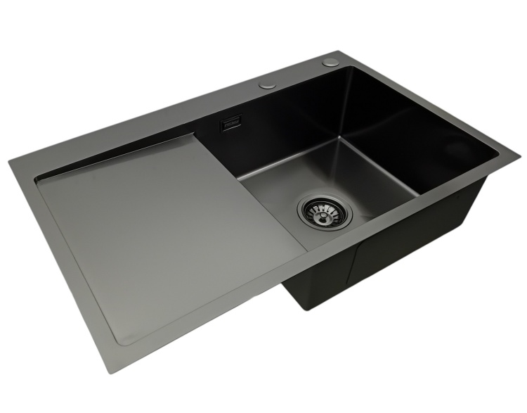 Zlew stalowy jednokomorowy czarny z ociekaczem STELLMAN 7849 prawy