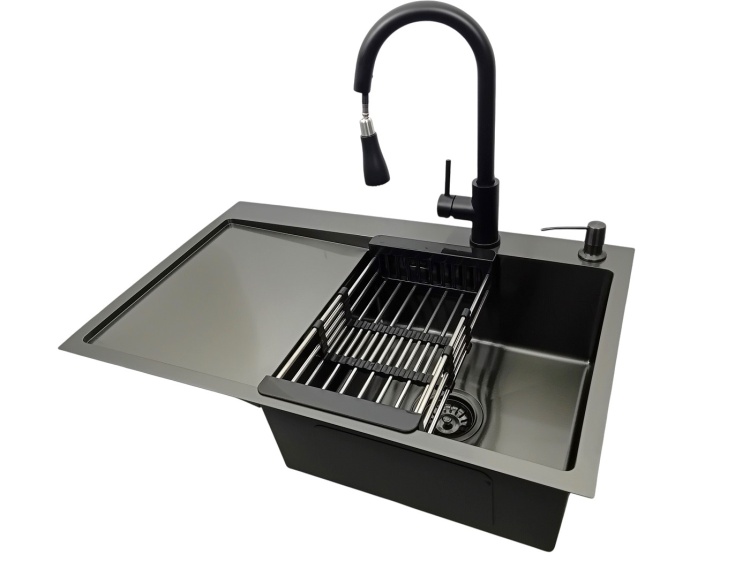 Zlewozmywak jednokomorowy czarny z ociekaczem STELLMAN 7849 (zestaw)