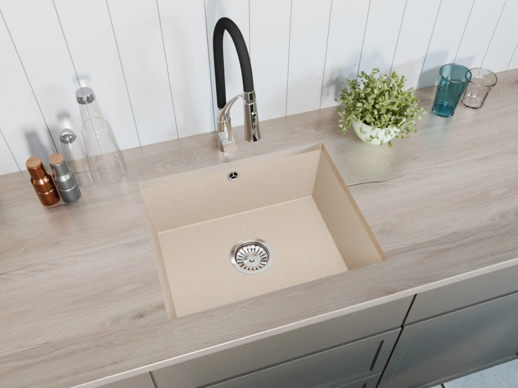 Zlewozmywak kuchenny granitowy jednokomorowy podwieszany JUNIT 56 biały