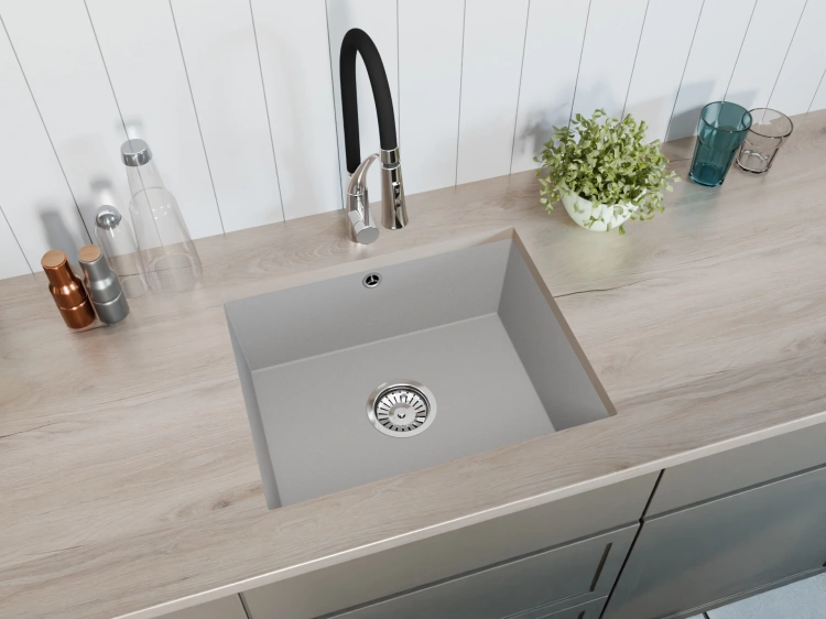 Zlewozmywak kuchenny granitowy jednokomorowy podwieszany JUNIT 56 (szary)