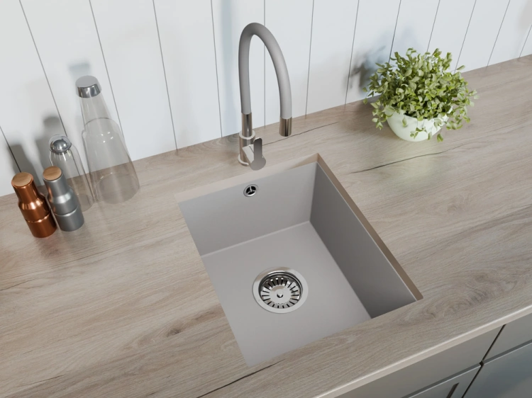 Zlewozmywak kuchenny granitowy jednokomorowy podwieszany JUNIT 38 szary