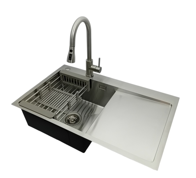 Zlewozmywak stalowy 7849 lewy z koszykiem i baterią