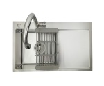 Zlewozmywak stalowy  jednokomorowy STEEL 7849L z Koszykiem i Baterią AFINO