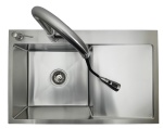 Zlewozmywak stalowy jednokomorowy STEEL 7849L z Dozownikiem i Baterią AFINO