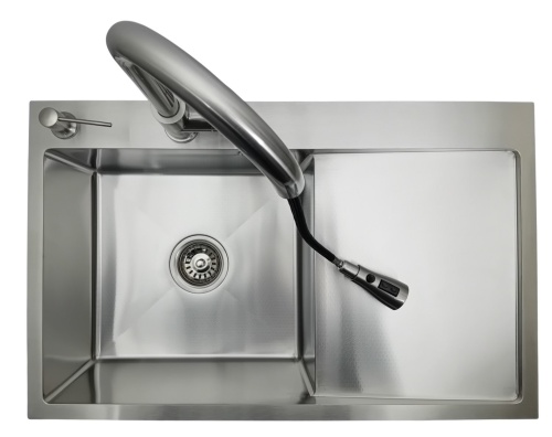 Zlewozmywak stalowy jednokomorowy STEEL 7849L z Dozownikiem i Baterią MIURA