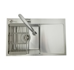 Zlewozmywak stalowy jednokomorowy STEEL 7849L z Dozownikiem, Baterią AFINO i Koszyk