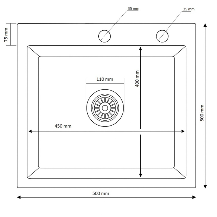 Rysunek techniczny dla zlewozmywaka 5050