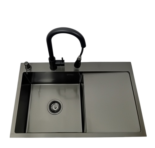 Zlewozmywak stalowy STEEL 7849L CZARNY z Dozownikiem i Baterią MIURA