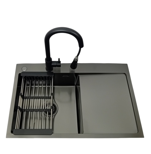 Zlewozmywak stalowy STEEL 7849L CZARNY z Baterią MIURA i Koszyk