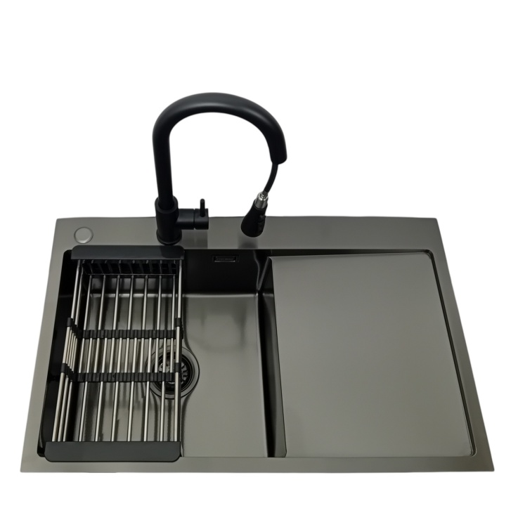 Zlewozmywak stalowy STEEL 7849L CZARNY z Baterią MIURA i Koszyk