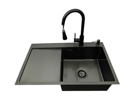 Zlewozmywak stalowy 7849R CZARNY z Dozownikiem i Baterią MIURA