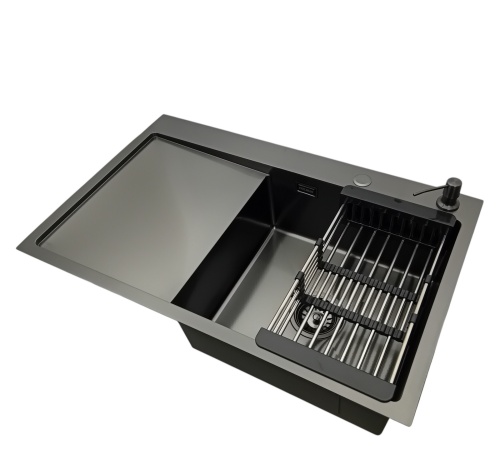 Zlewozmywak 7849 czarny + dozownik + koszyk