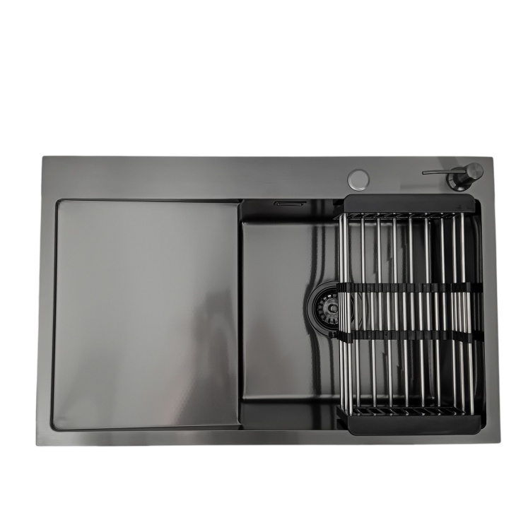 Zlewozmywak stalowy 7849R CZARNY z Dozownikiem i Koszyk