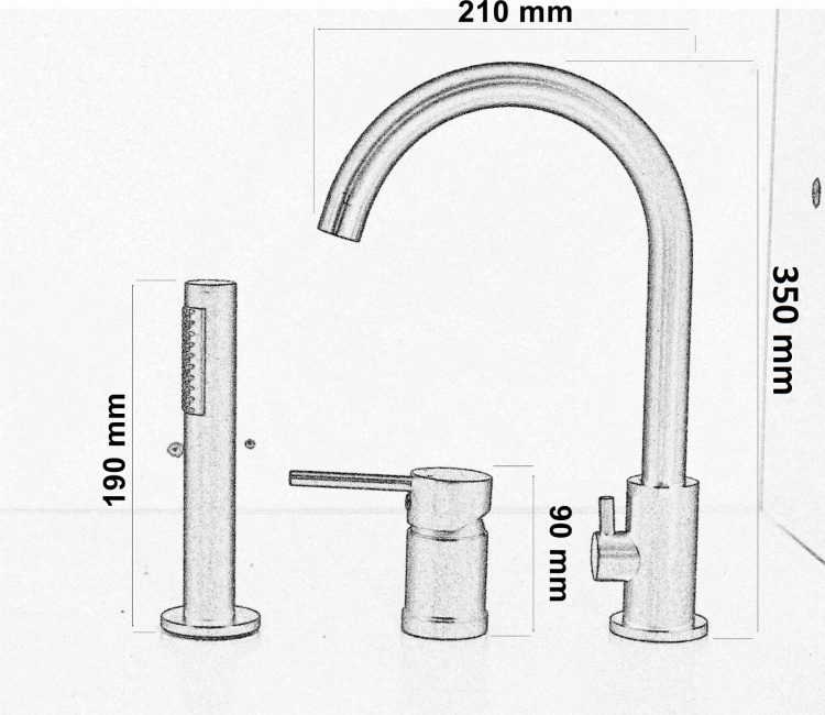 UNO Bateria wannowa 3 otworowa CHROM rysunek techniczny