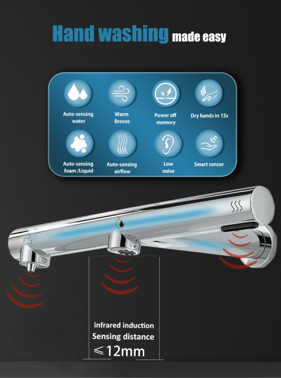 Bateria bezdotykowa umywalkowa Power 3w1 dozownik suszarka złota podtynkowa