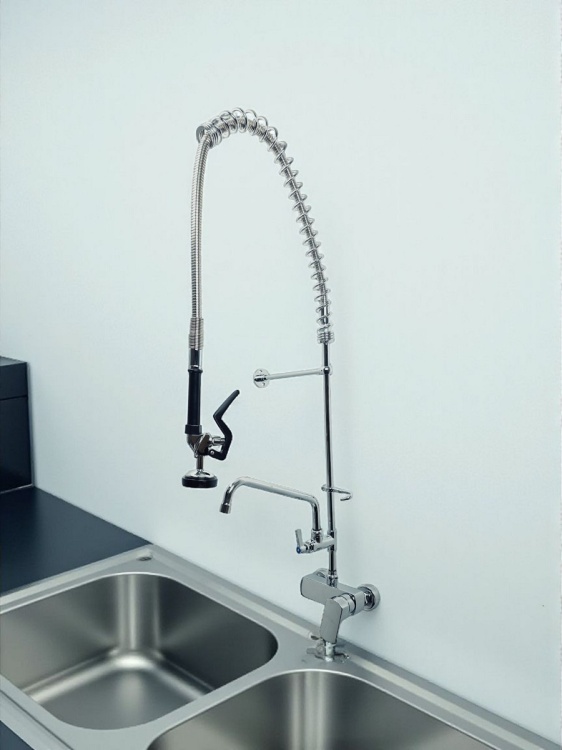 Zamontowana bateria kuchenna gastronomiczna wysoka Ścienna Chrom