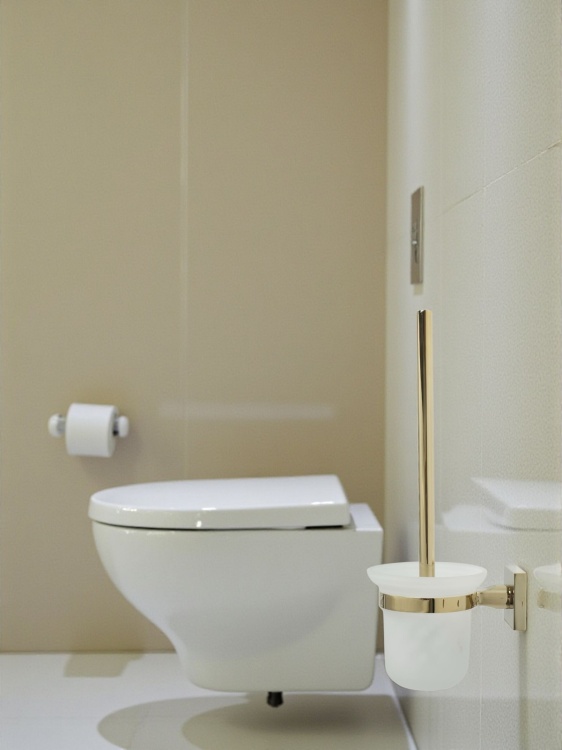 Zamontowana szczotka toaletowa złota + szkło matowe