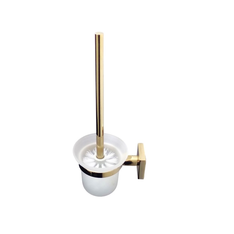 Szczotka toaletowa montowana do ściany - złota + szkło matowe