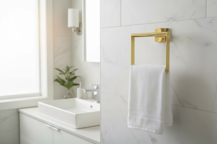 Uchwyt na ręcznik ARGIO Złoty zdjęcie w interierze łazienki