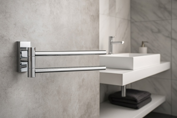 Wieszak ręcznik ruchomy podwójny chrom - w lazience