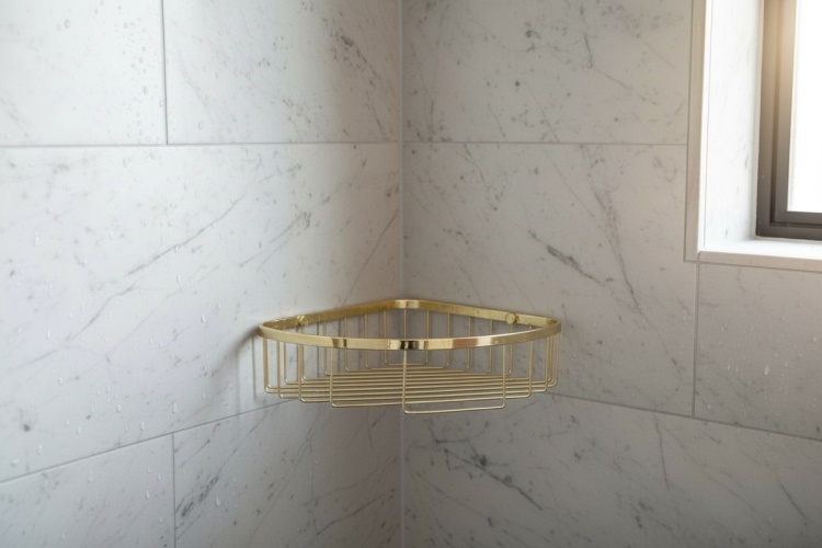 Półka narożna, koszyk do łazienki Gold LINORA