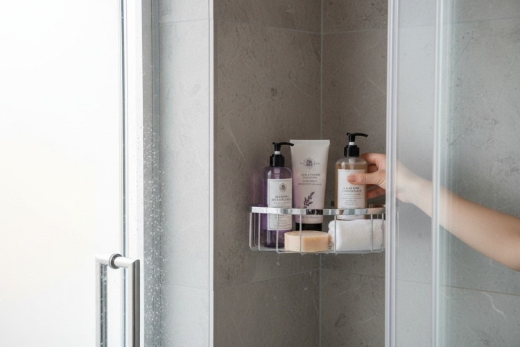 Półka narożna wisząca do łazienki chrom Linora Stellman