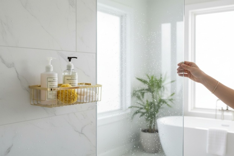 Koszyk metalowy do łazienki złoty z ręcznikiem Linora