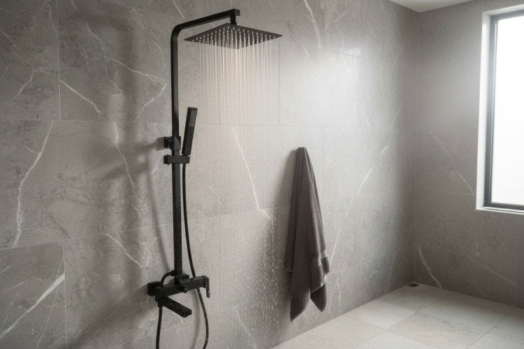 Zestaw z deszczownicą czarny Qatro w łazience