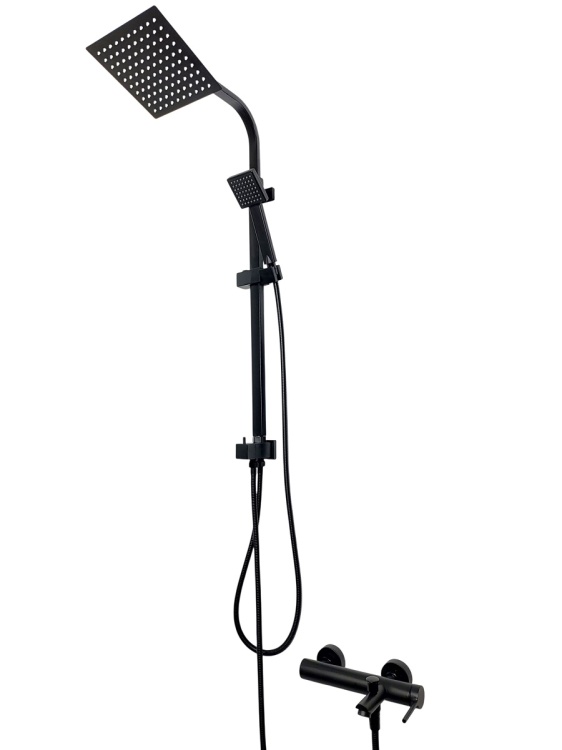 QUBUS Zestaw Natryskowy z Deszczownicą i Baterią Czarną UNO (9060B + 9222-5B)