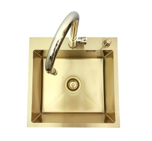 Zlewozmywak stalowy STELLMAN 5050 Gold 50x50 + bateria AFINO Gold + dozownik