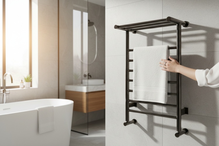 grzejnik_elektryczny_czarny_na_sciane_ z_polka_w_interjerze.jpeg