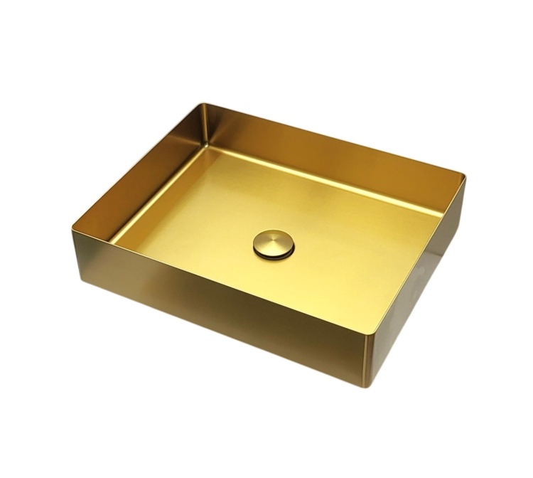 Umywalka prostokątna stalowa nablatowa 50x40 złota