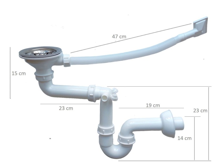 Wymiar techniczny syfonu do zlewozmywaka stalowego STEEL 5849R