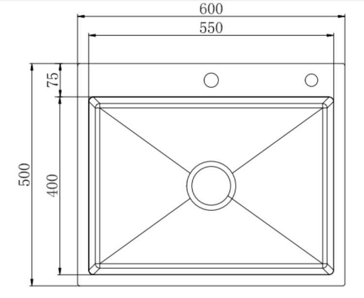 Rysunek techniczny zlewozmywaka 60x50 cm