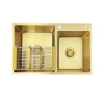 Zlewozmywak stalowy dwu komorowy  STEEL 7549 ZŁOTY + Koszyk
