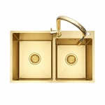 Zlewozmywak stalowy dwu komorowy  STEEL 7549 ZŁOTY + Bateria AFINO