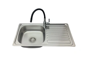 Zlewozmywak stalowy STELLMAN 7540D Dekor/Len 75x40 + bateria FLEXI Czarna