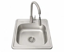 Nowoczesny zestaw do kuchni: Zlewozmywak 48x48 cm + bateria AFINO INOX z wyciąganą wylewką