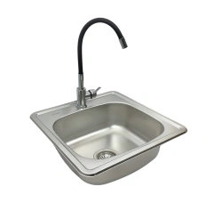 Nowoczesny zestaw do kuchni: Zlewozmywak 48x48 cm + bateria kuchenna czarna FLEXI