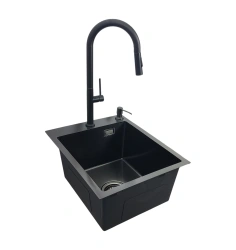 Zlewozmywak 40x50 Czarny + bateria LIRA Czarny mat + dozownik