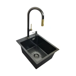 Zlewozmywak 40x50 Czarny + bateria LIRA Czarny chrom złoty + dozownik
