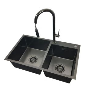 Zlewozmywak stalowy STEEL 7845 Czarny 78x45 + bateria LIRA Czarny Chrom