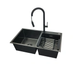 Zlewozmywak 78x45 Czarny + bateria LIRA Czarny mat + koszyk teleskopowy