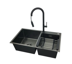 Zlewozmywak 78x45 Czarny + bateria LIRA Czarny mat + koszyk teleskopowy