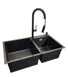 Zlewozmywak 78x45 Czarny + bateria LIRA Czarny mat + dozownik