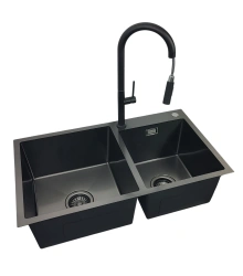 Zlewozmywak 78x45 Czarny + bateria LIRA Czarny mat
