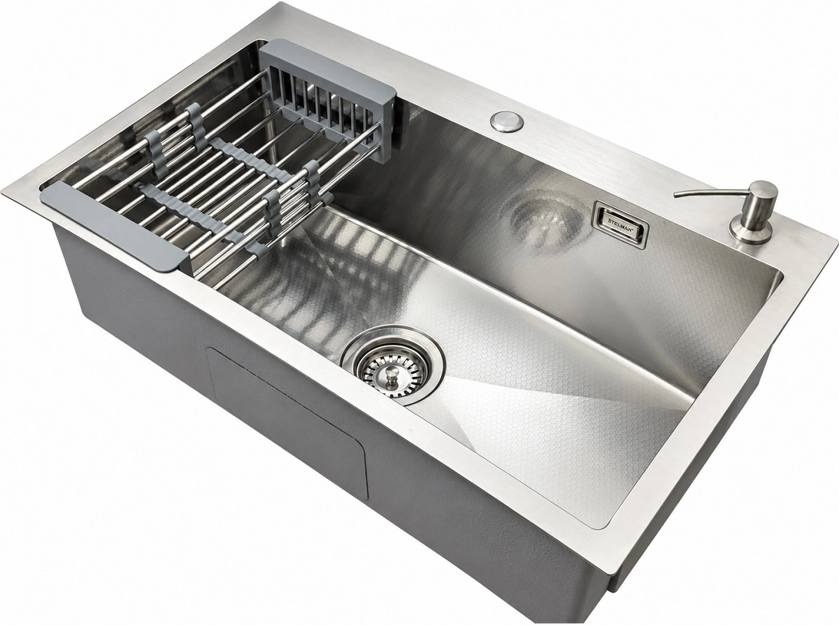 Zlewozmywak stalowy STELLMAN STEEL 7545 Inox 75x45 + dozownik + koszyk