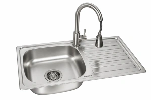 Zlewozmywak stalowy STELLMAN 7540D Dekor/Len 75x40 + bateria GRACO Inox
